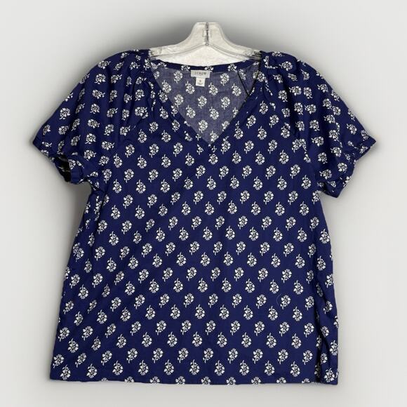 J. Crew Womens Navy Blue Blouse Size Small Cotton Poplin Cap Sleeve V Neck - Picture 1 of 8